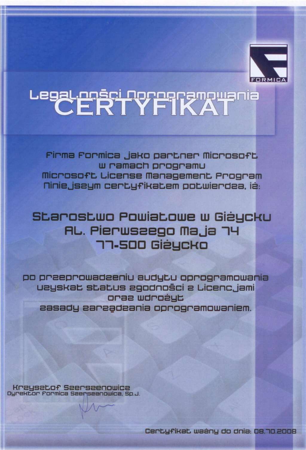 Certyfikat Formica